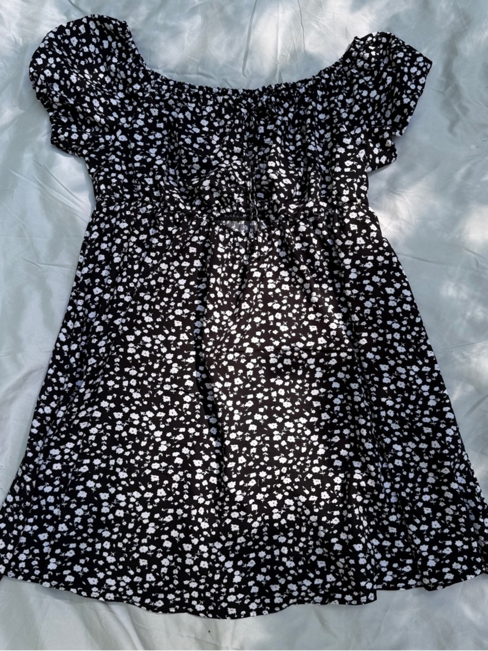 SHEIN Black and White Floral Off-Shoulder Mini Dress